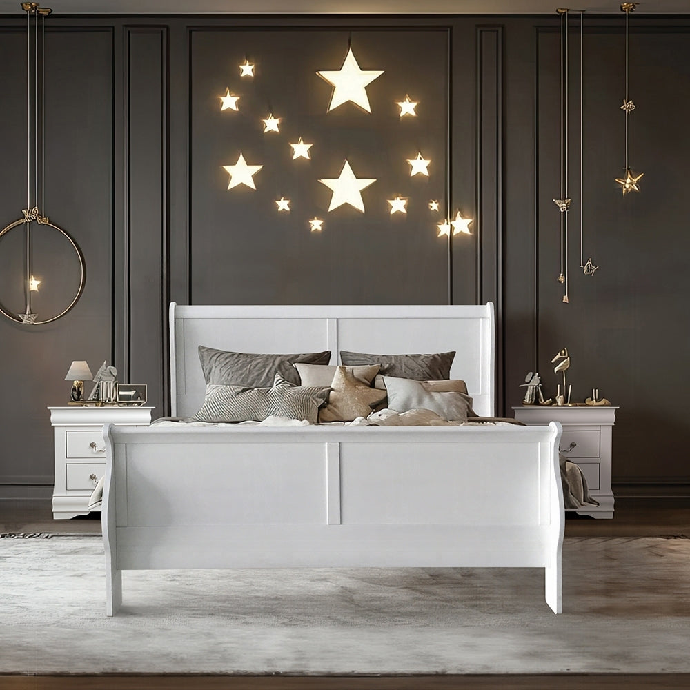 Louis Philippe III White Finish Queen Upholstered Bed with Sleigh Design - White