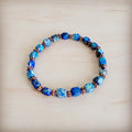 Genuine Regalite and Copper Stretch Beaded Bracelet Denim 812f