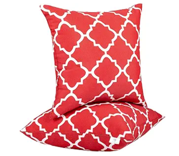 2 Pack Outdoor Throw Pillows, Waterproof & Fade-Resistant Patio Cushions (18x18 Inch, Plaid Red)