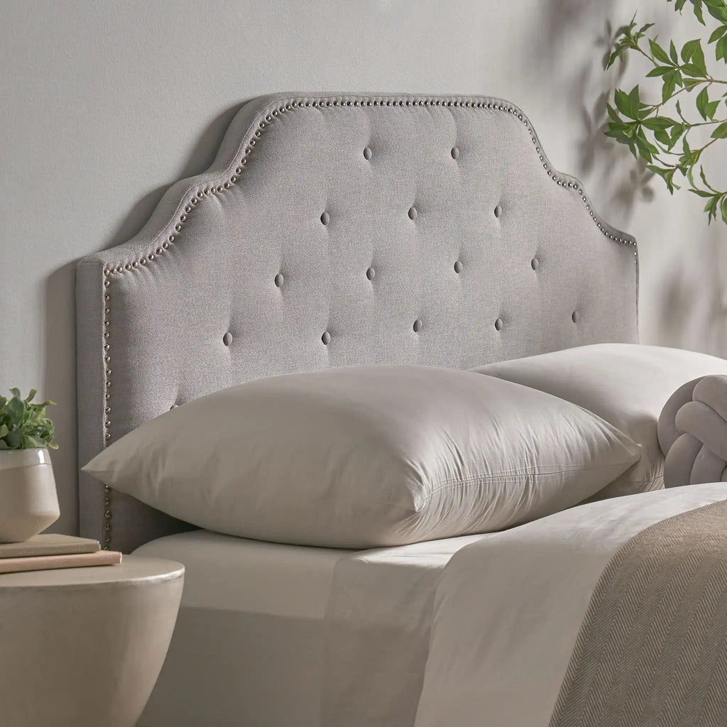 Luella Button Tufted Upholstered Headboard with Fabric Finish – Queen, Beige, Gray, Dark Gray