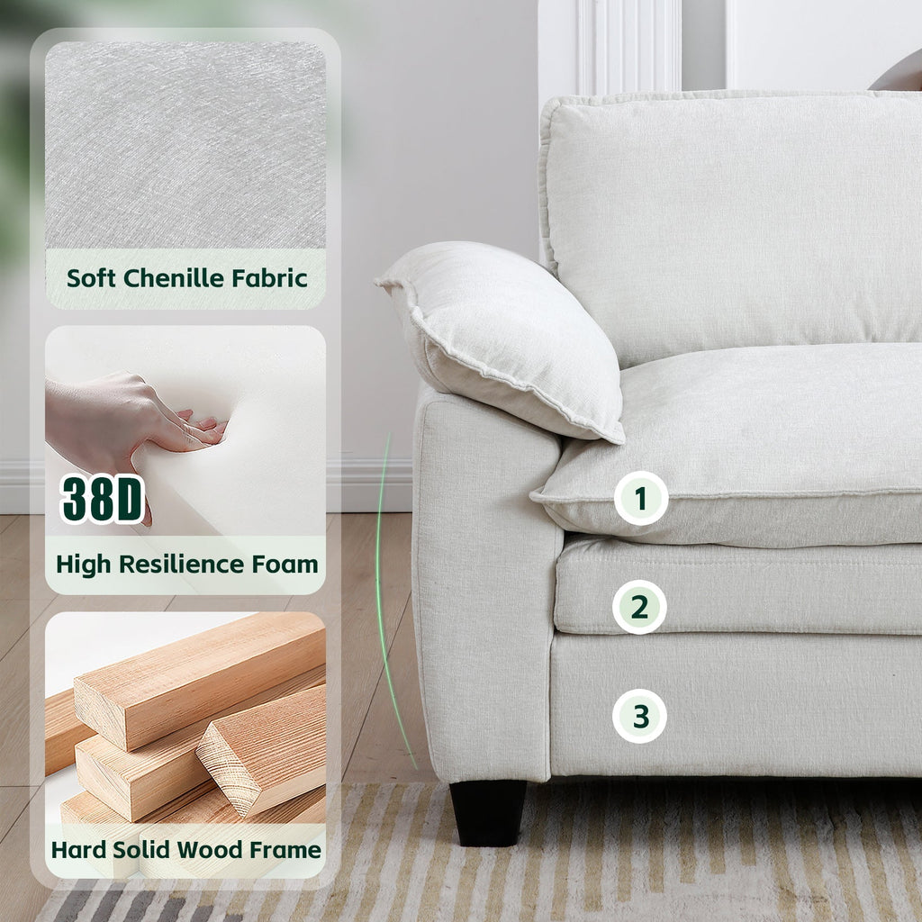 L Shape Living Room Sofa with Ottoman in Soft Chenille Beige
