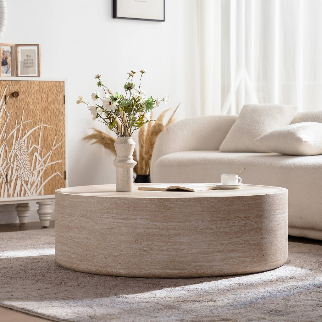 39.37" Round Coffee Table with Mars Pattern - Beige
