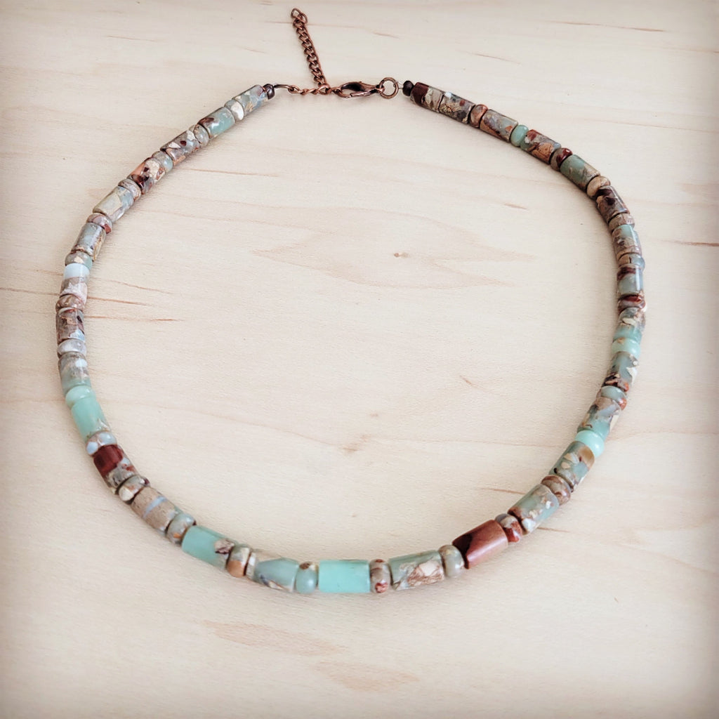 Genuine Aqua Terra Collar Length Barrel Beaded Necklace 263b