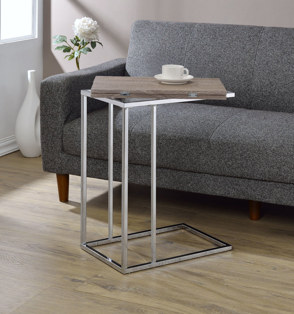Danson Weathered Oak Accent Table with Folding Swivel Top - Oak