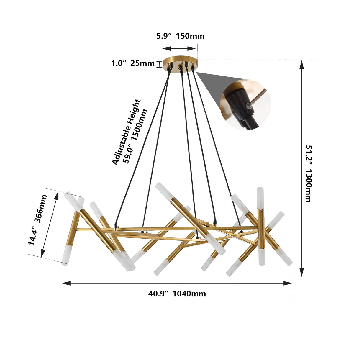 Golden Modern Chandelier Light Fixture with Branch Design - Gold