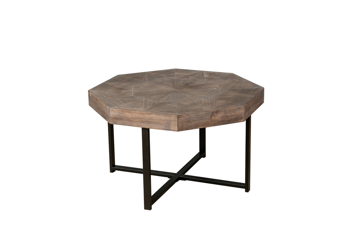 Wood Octagonal Vintage Patchwork Coffee Table with Metal Frame - Antique Brown
