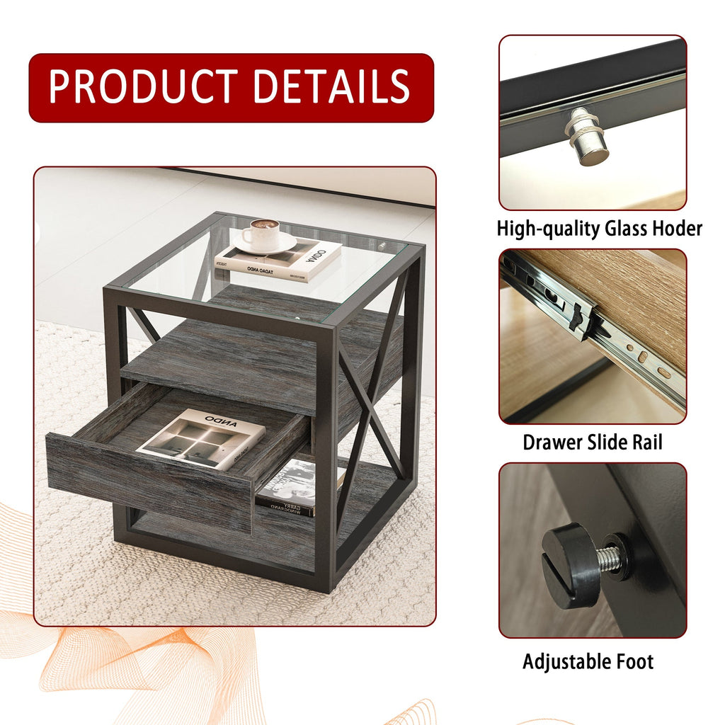 Modern End Tables with Drawer - Set of 2 Nightstands