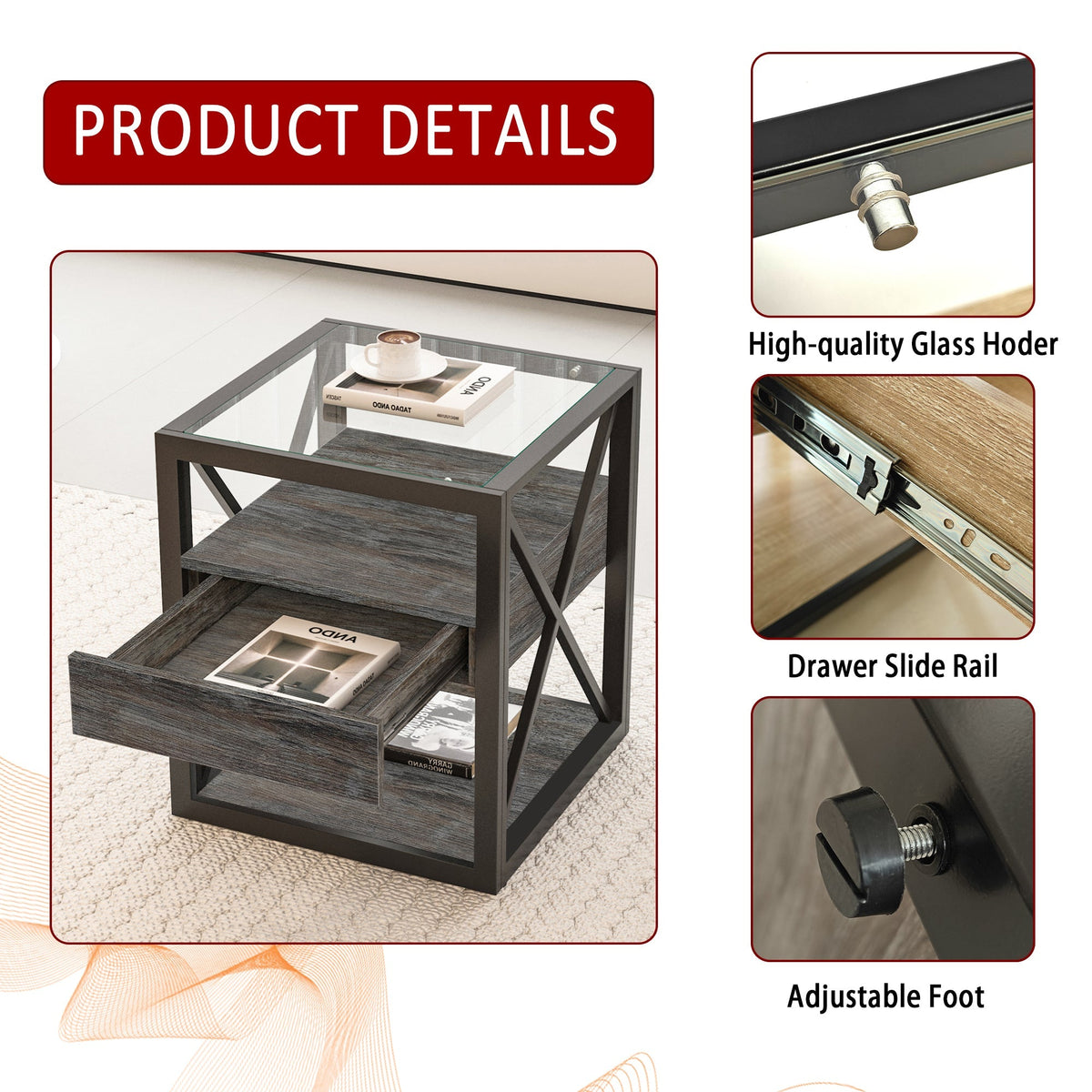 Modern End Tables with Drawer - Set of 2 Nightstands