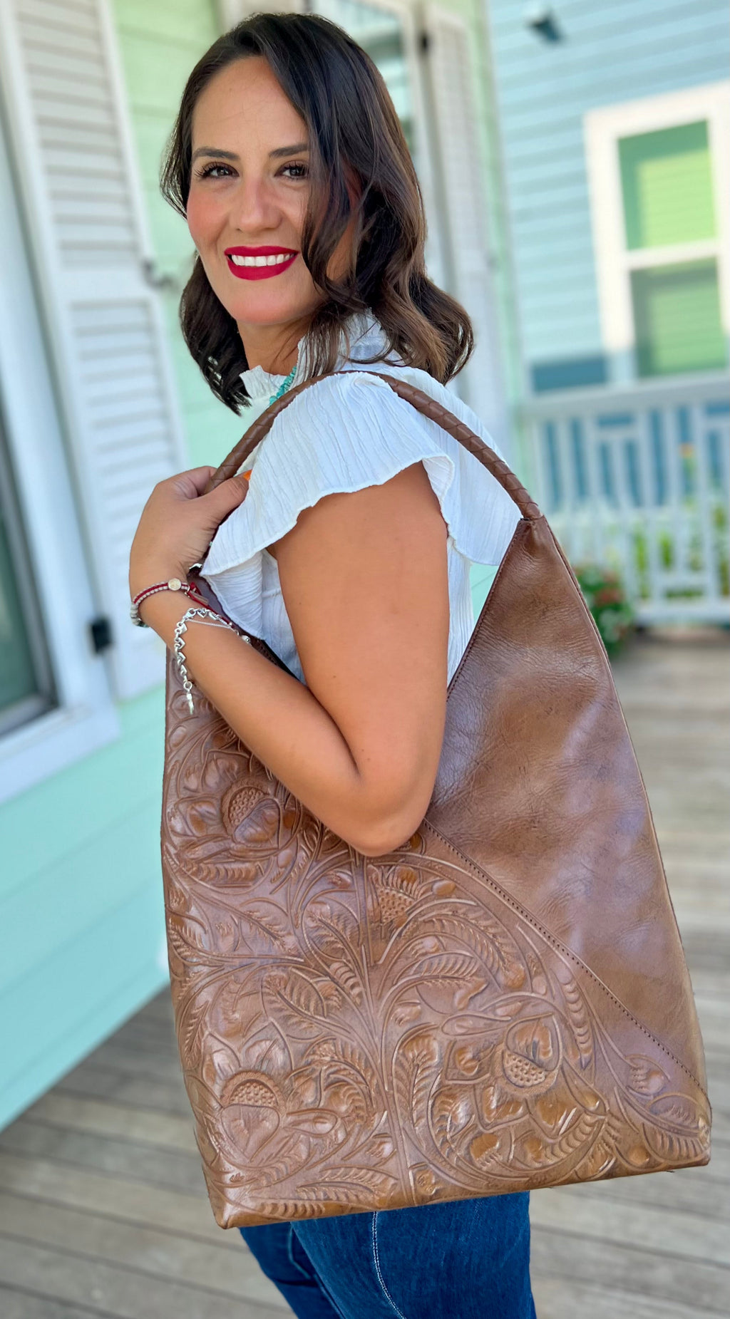 The Nancy Ann | Hand-Tooled Leather Shoulder Bag