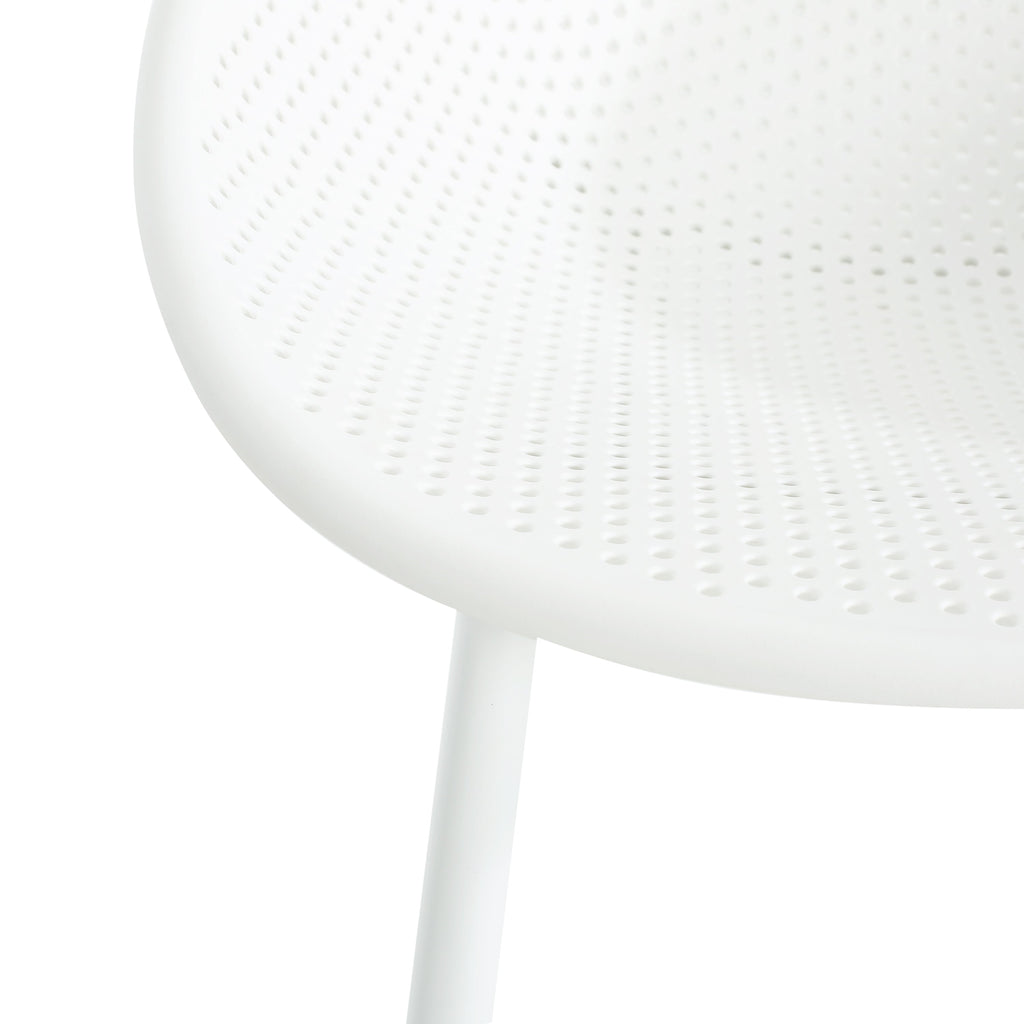 Modern Gable Outdoor Barstool Set of 2 with Perforated Design - White