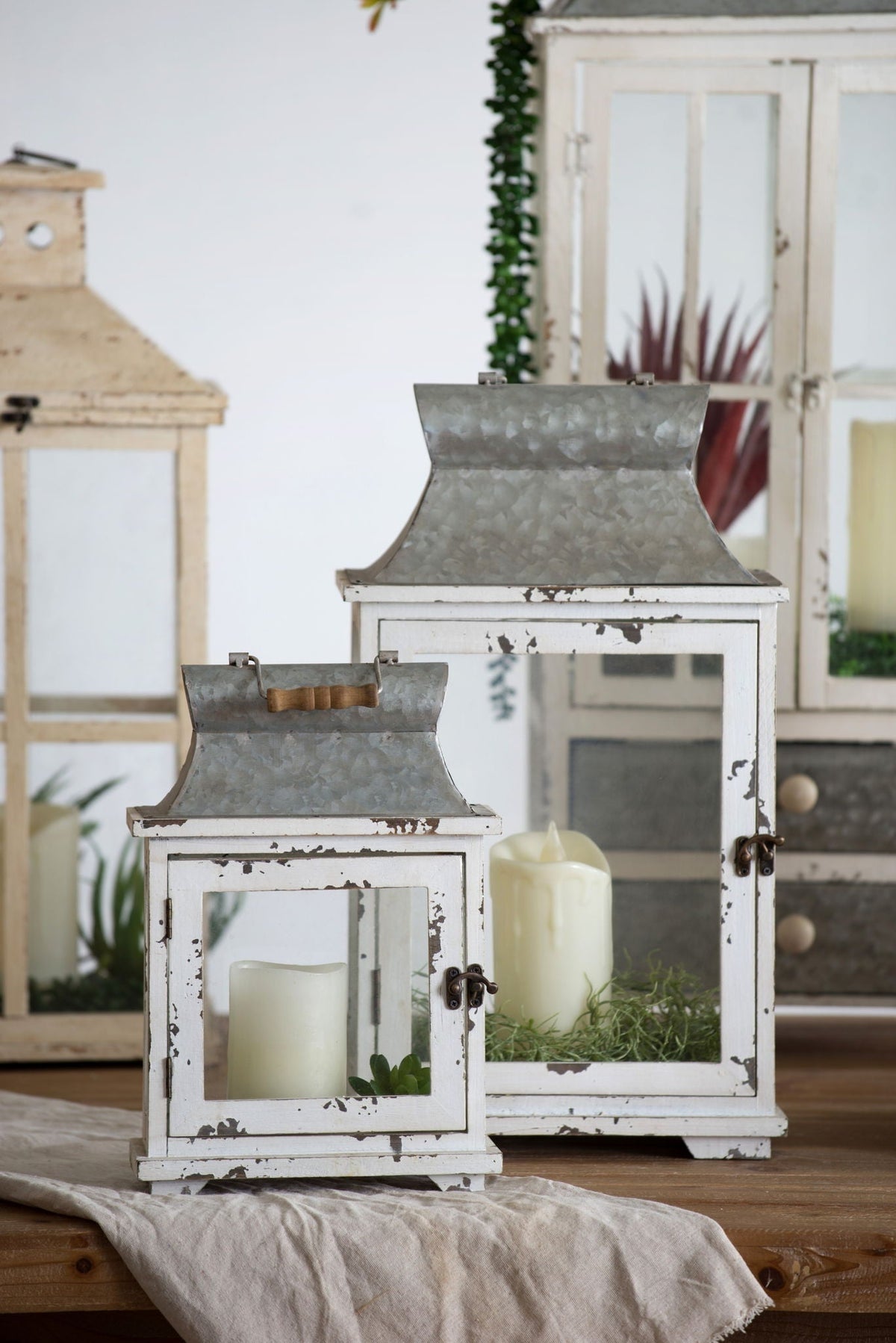 Decorative Wooden Candle Lantern Set of Two with Glass – Indoor & Outdoor Use