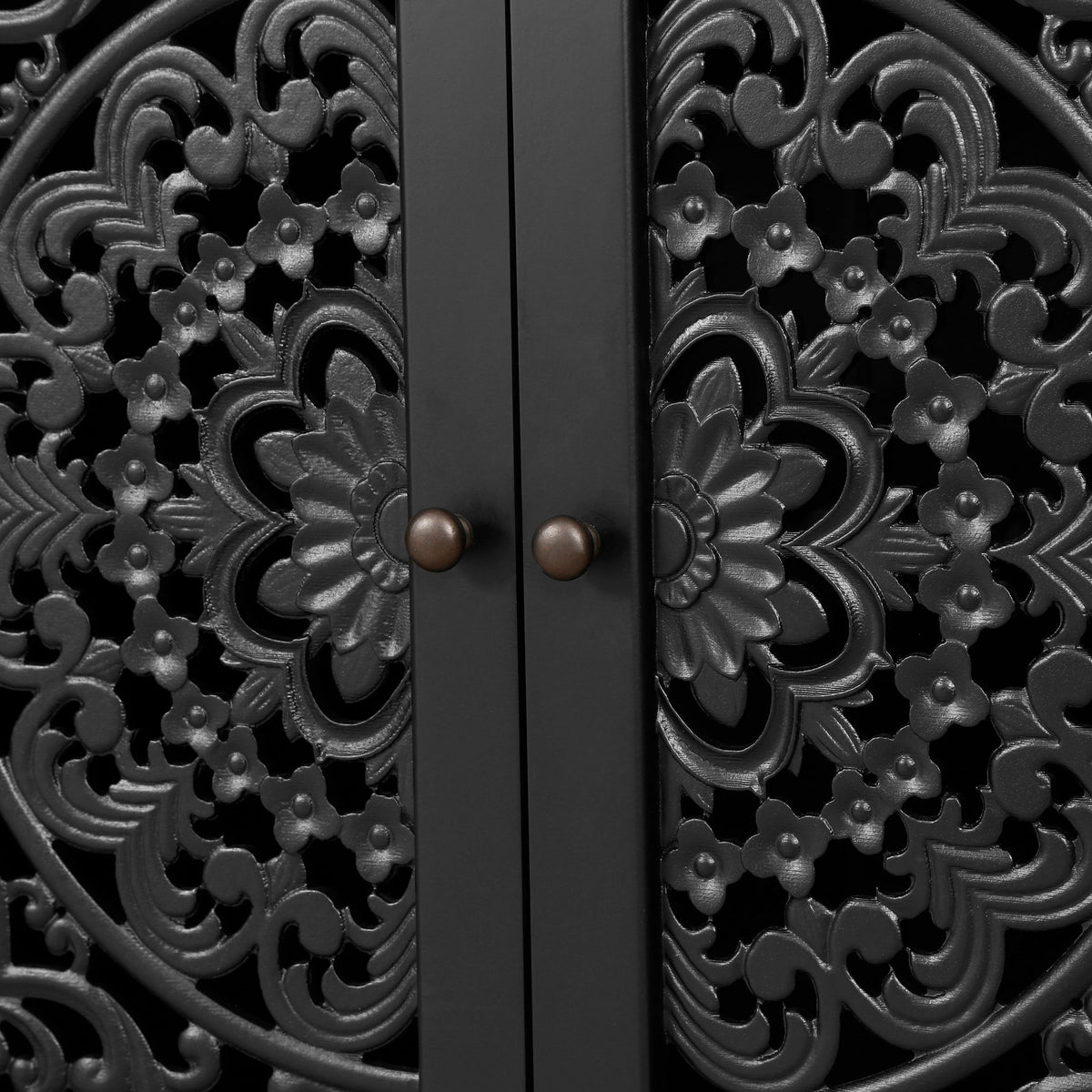 60" Antique Buffet Cabinet with Floral Carvings - Black