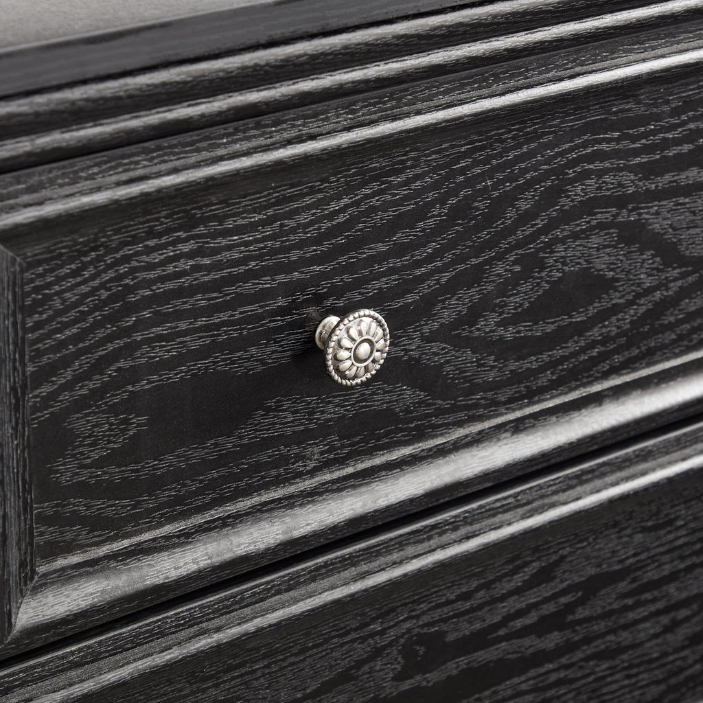 Modern 5-Drawer Black Dresser with Metal Handles - Black