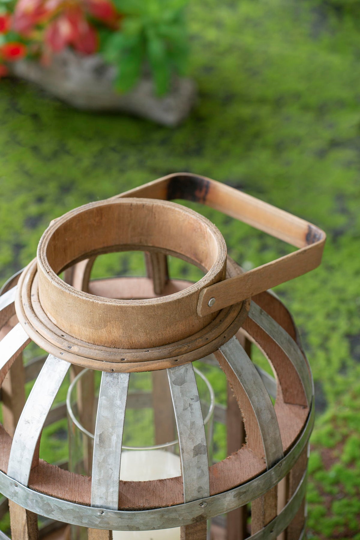 Decorative Wooden Lantern with Handle - Pearl Silver