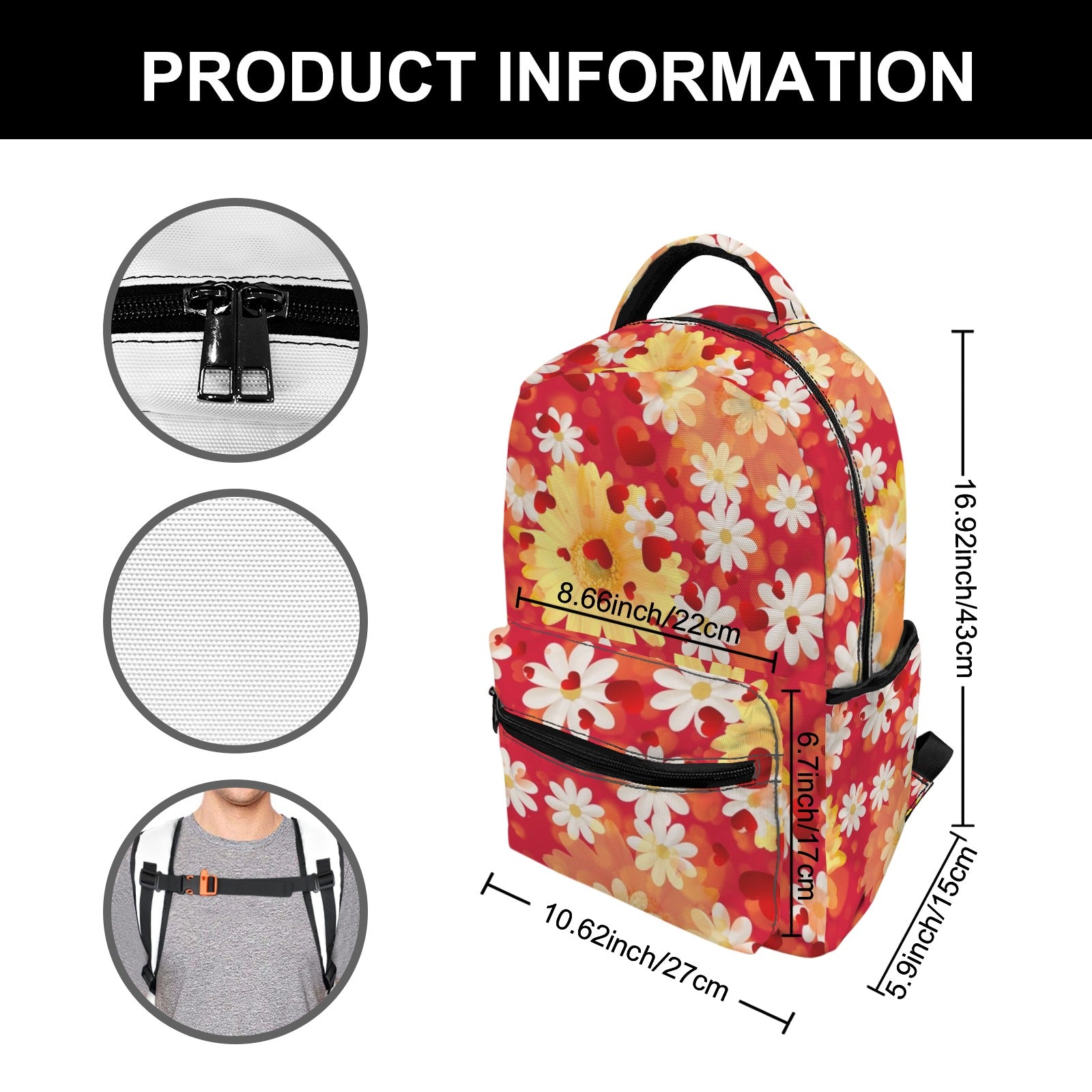Hearts and Daisies Large Casual Backpack — Back Alley Exclusive