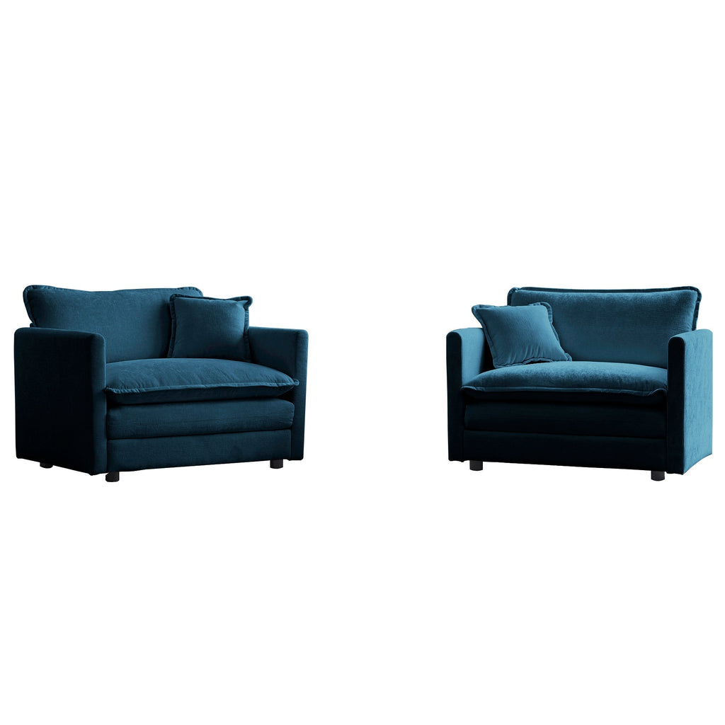 Blue Chenille Upholstered Accent Chair Set of 2 with Solid Wood Frame