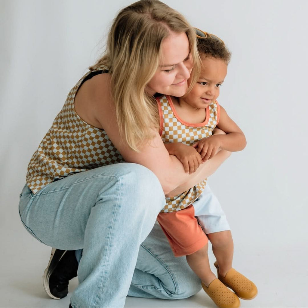 Kids' Bamboo Racerback Tank | Blue Checkers
