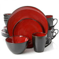 Gibson Soho Lounge Round 16 Piece Stoneware Dinnerware Set in Two Tone Burgundy/Black