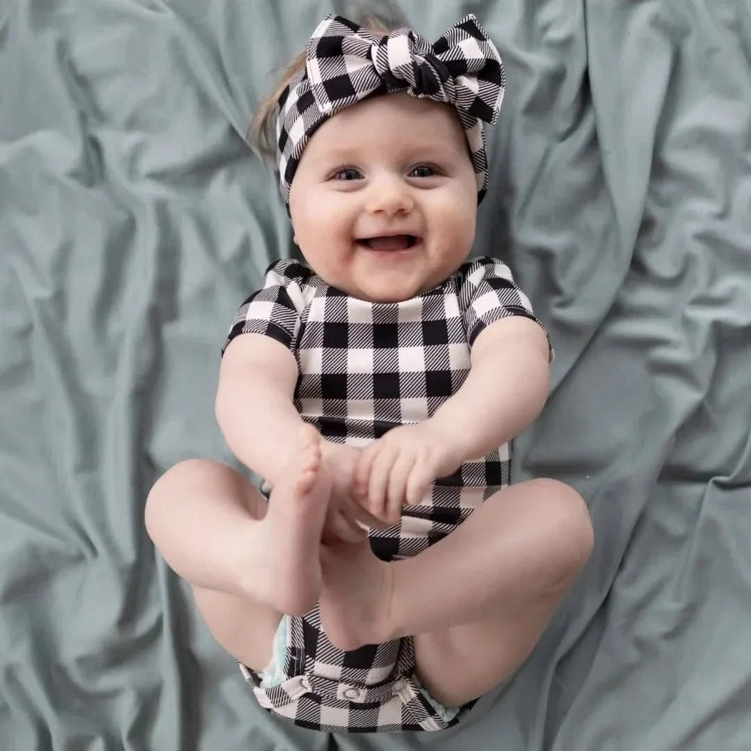 Baby Short Sleeve Bamboo Bodysuit | Bison Plaid