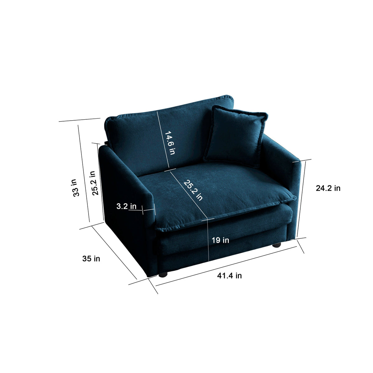 Blue Chenille 2-Piece Upholstered Sectional Sofa Set with Solid Wood Frame