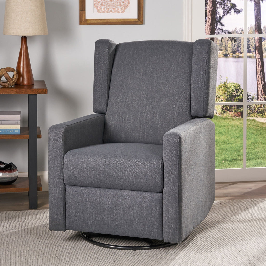 Landau Contemporary Fabric Upholstered Swivel Recliner with Manual Lever - Dark Gray