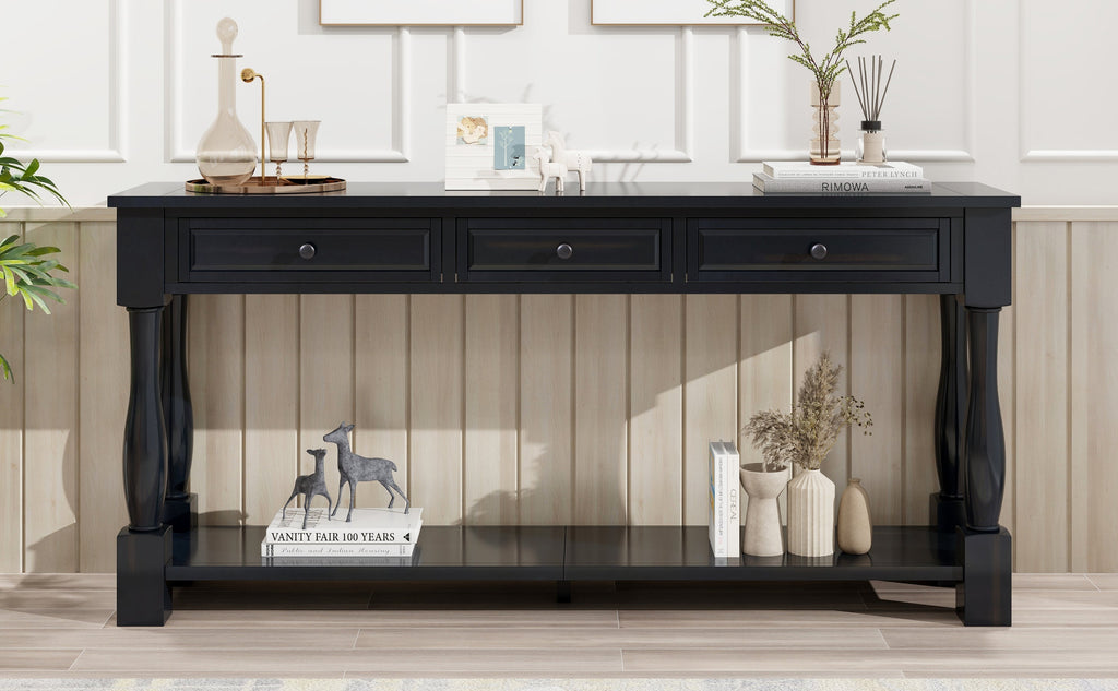 63" Console Table with Drawers and Shelf - Espresso