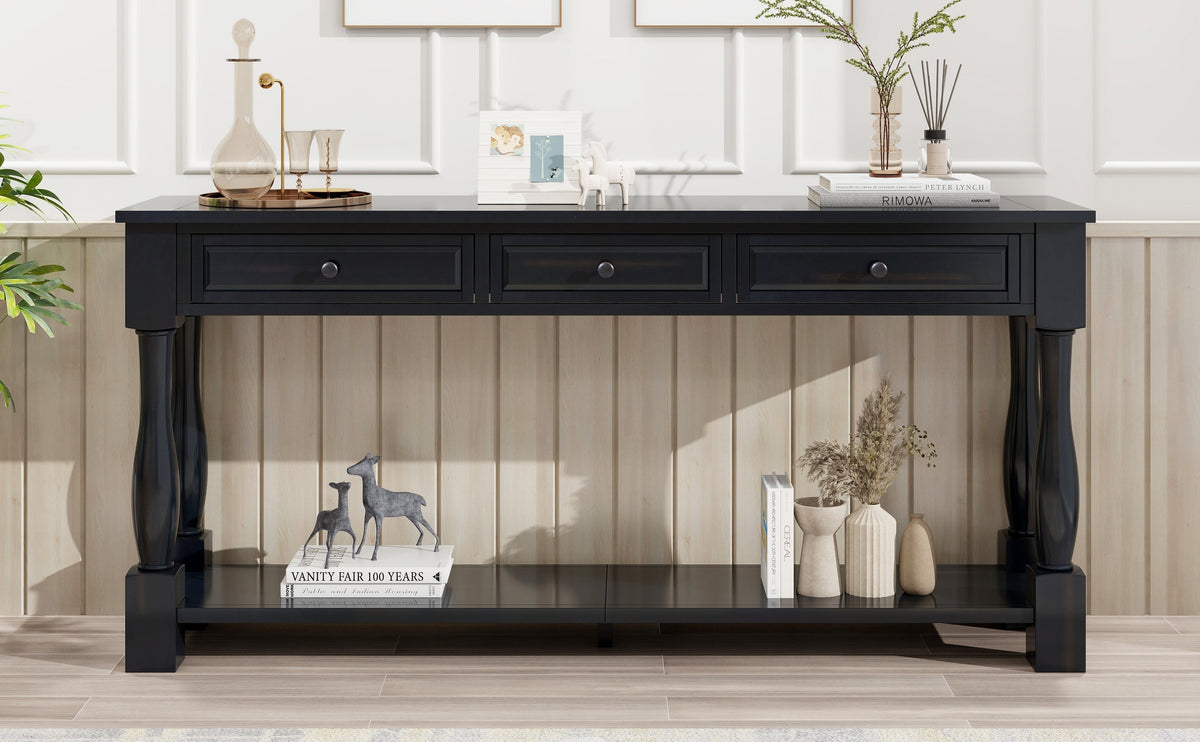 63" Console Table with Drawers and Shelf - Espresso