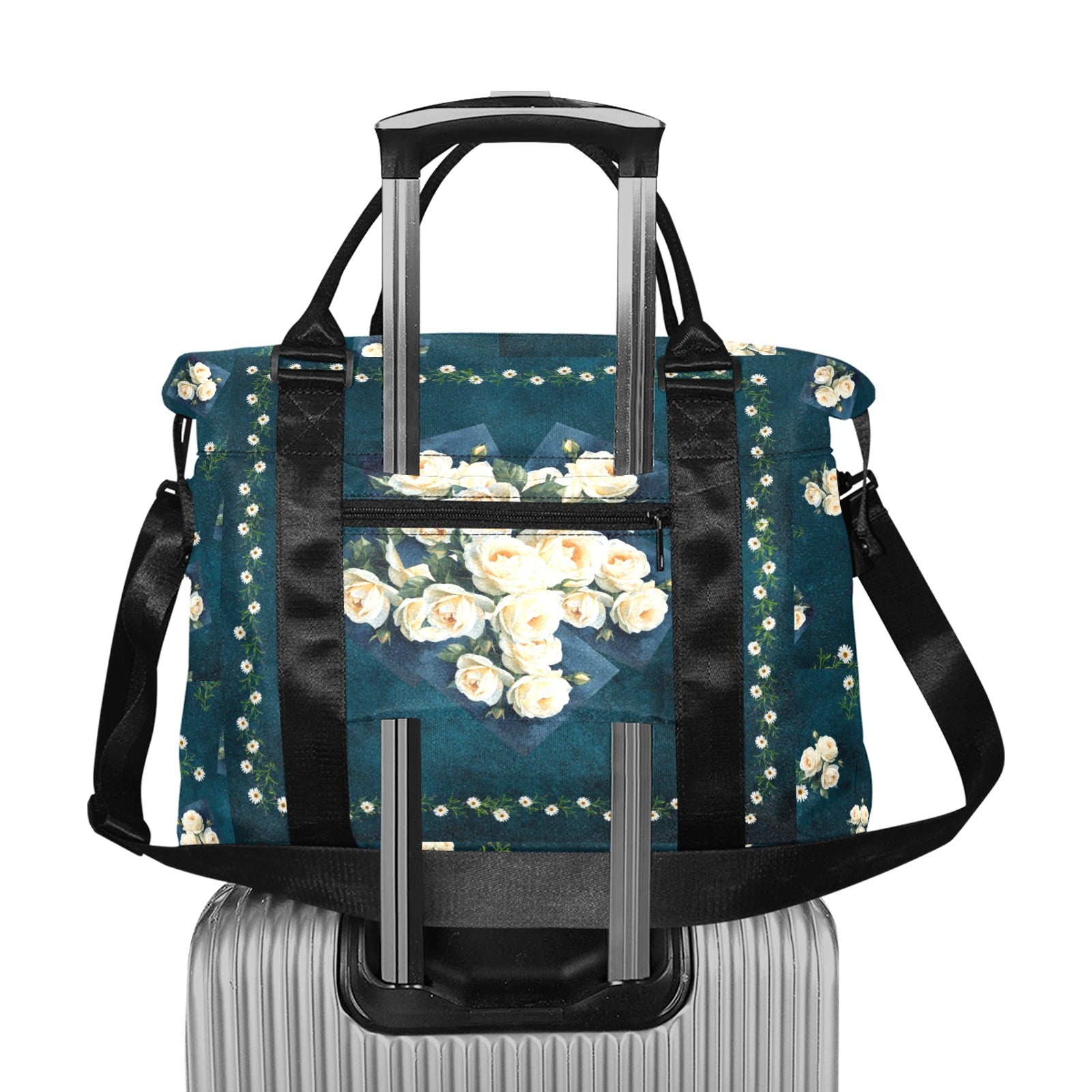 Cream Roses Daisy Chain Smaller Duffle Travel Bag — Back Alley Exclusive
