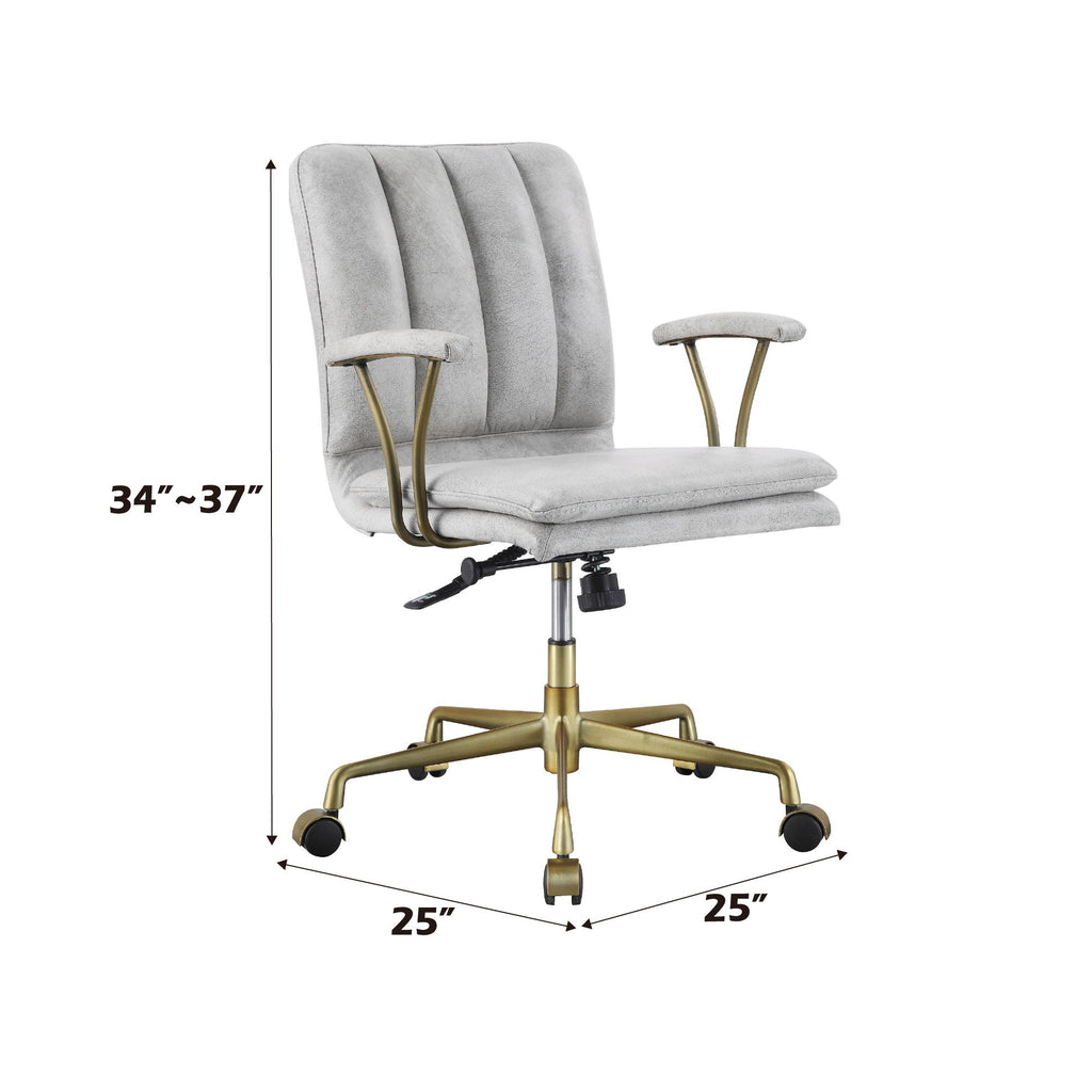 Vintage Top Grain Leather Office Chair with Ergonomic Support - Antique White