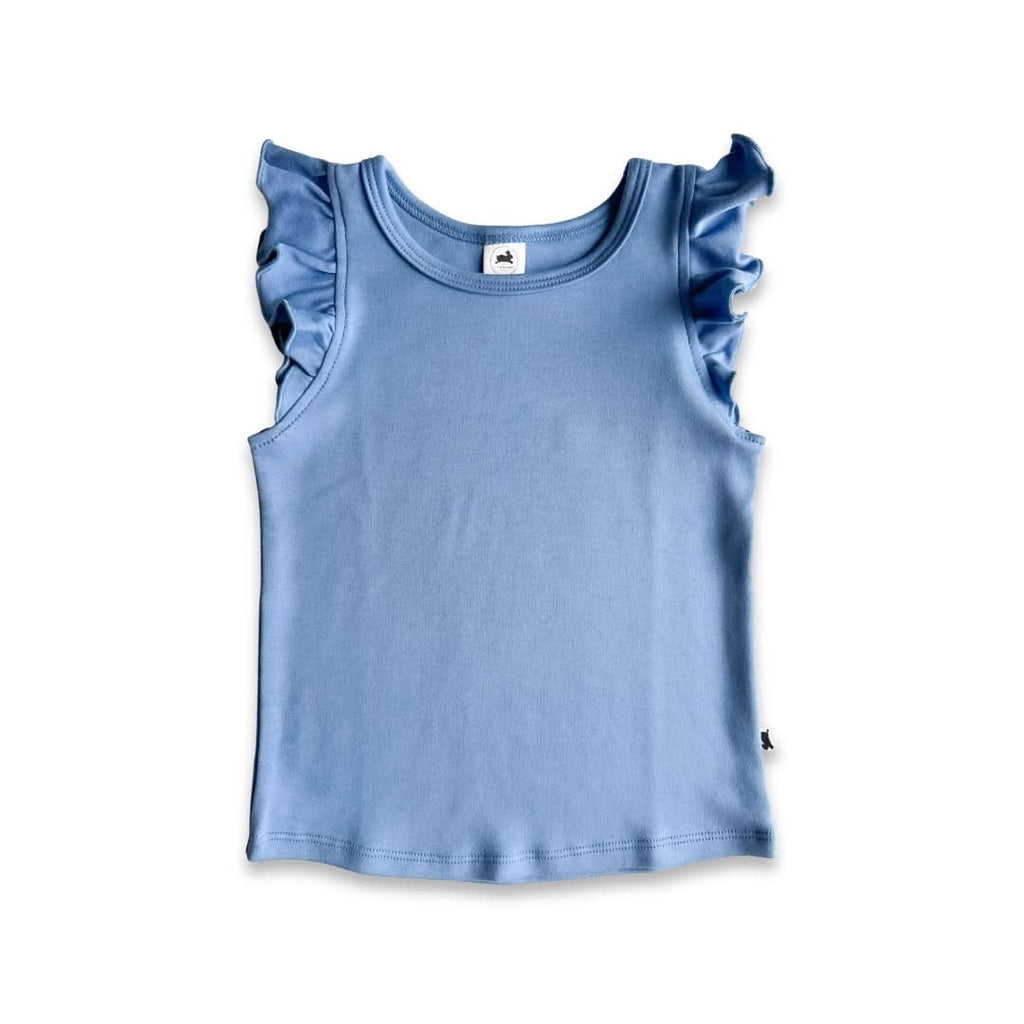 Kids' Bamboo Ruffle Shoulder Tank | Tidal Blue