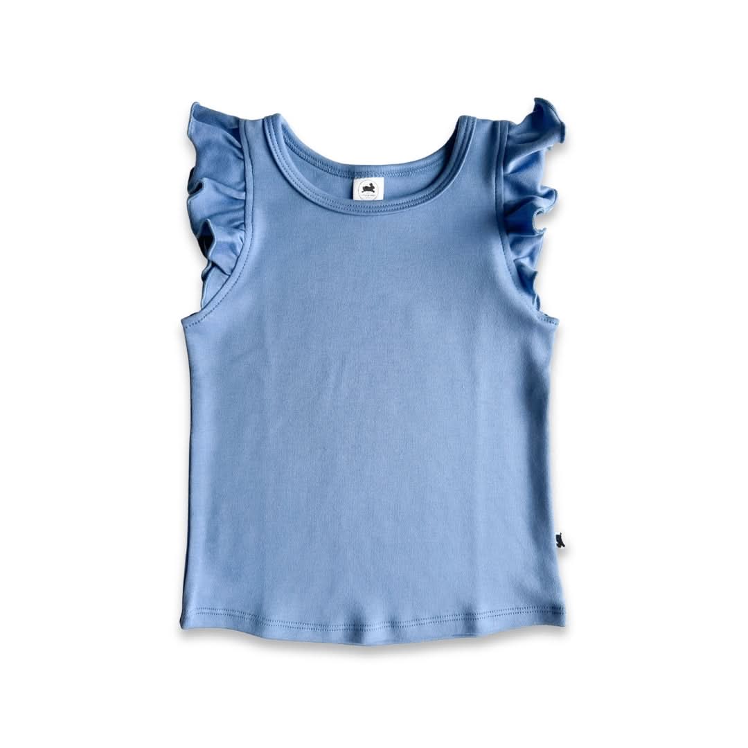 Kids' Bamboo Ruffle Shoulder Tank | Tidal Blue