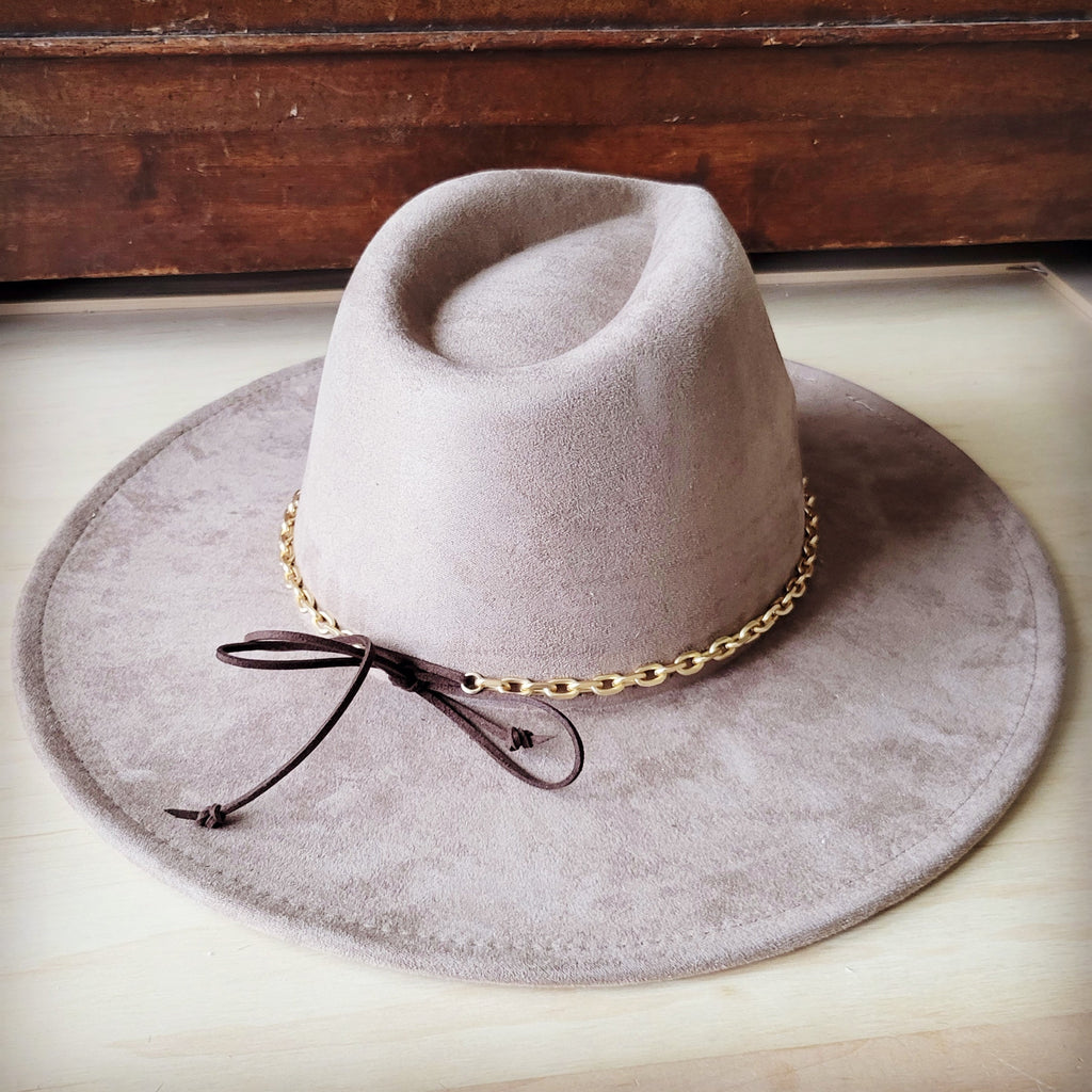 **Matte Gold Chain Hat Band w/ Leather Tie 987i