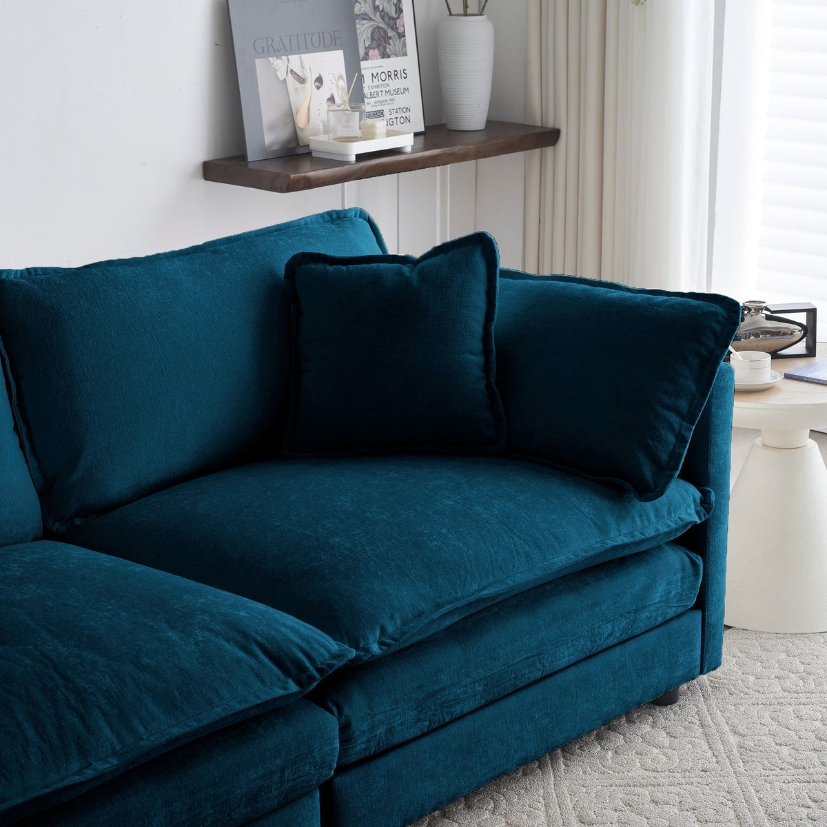 Blue Chenille Sofa Set with Solid Wood Frame - 2 Piece