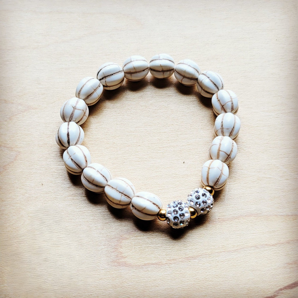 **White Turquoise Melon Beaded Stretch Bracelet 809h