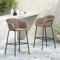 Light Brown Outdoor Metal Wicker Barstool Set of 2 with Iron Frames