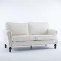 68 Inch Faux Leather Rolled Arm Sofa with Nailhead Trim - Beige