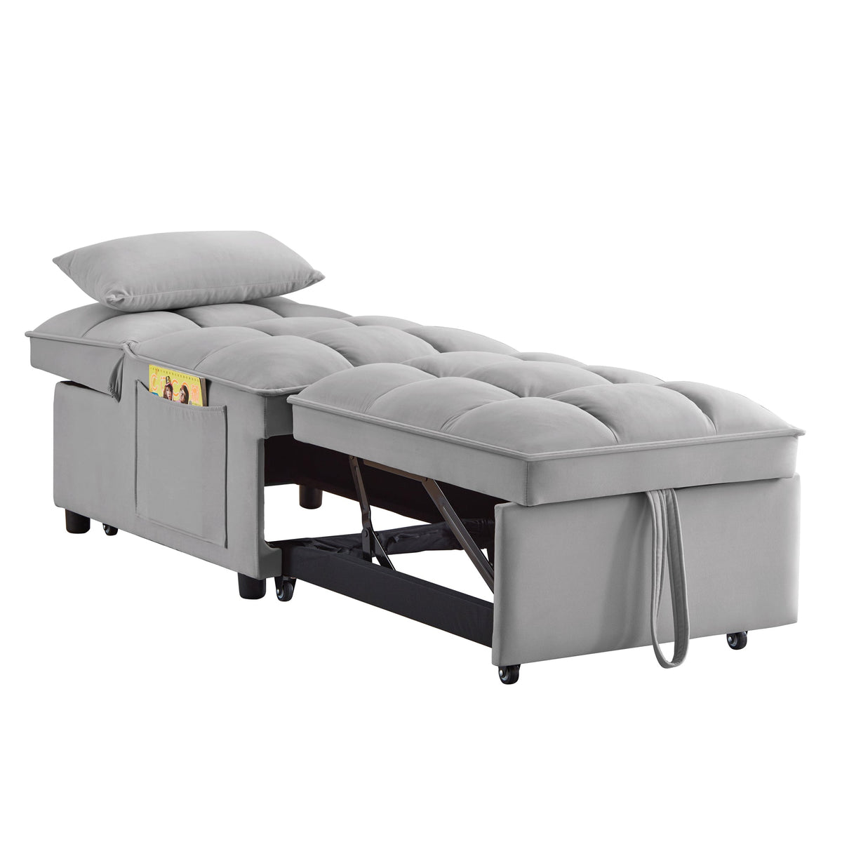 4 in 1 Multi-Function Single Sofa Bed with Adjustable Backrest - Gray