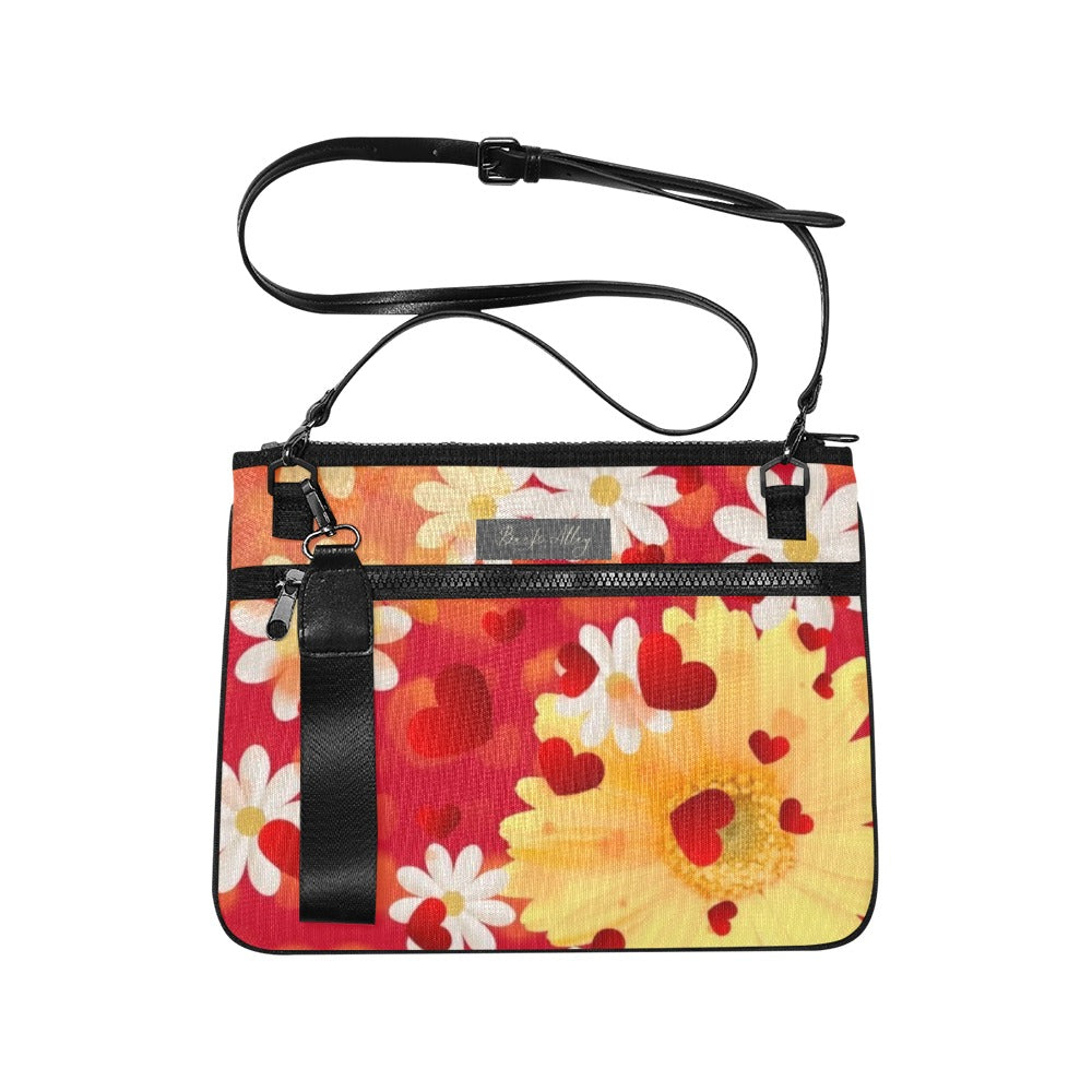 Hearts and Daisies Slim Clutch Bag - Design Exclusive to Back Alley