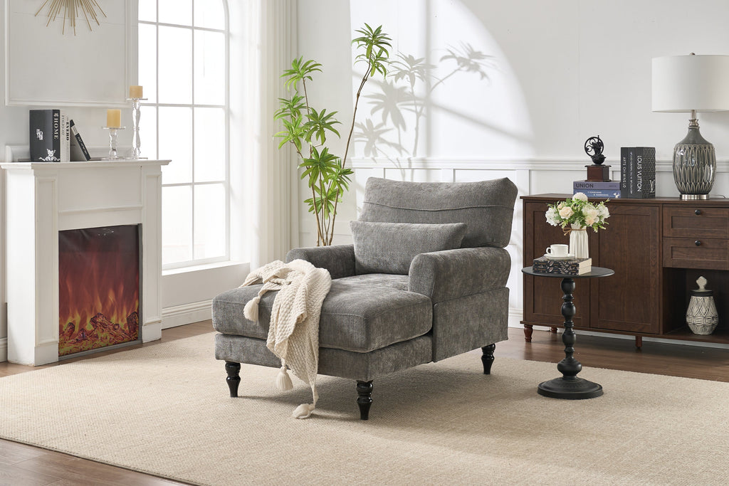 Modern Grey Upholstered Chaise Lounge Sofa Recliner with Solid Wood Frame - Grey