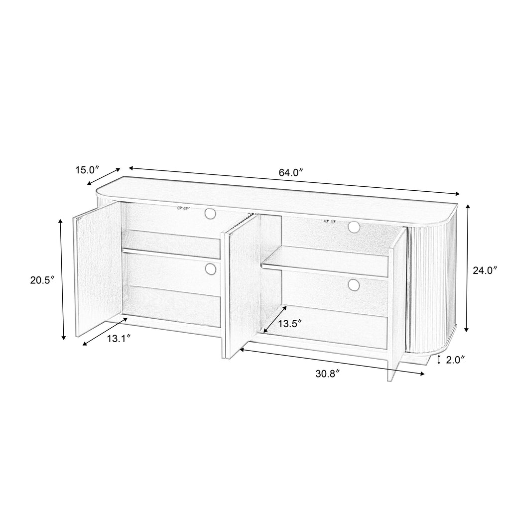 Walnut Sideboard Storage Cabinet with Wave Pattern - 64" Wide
