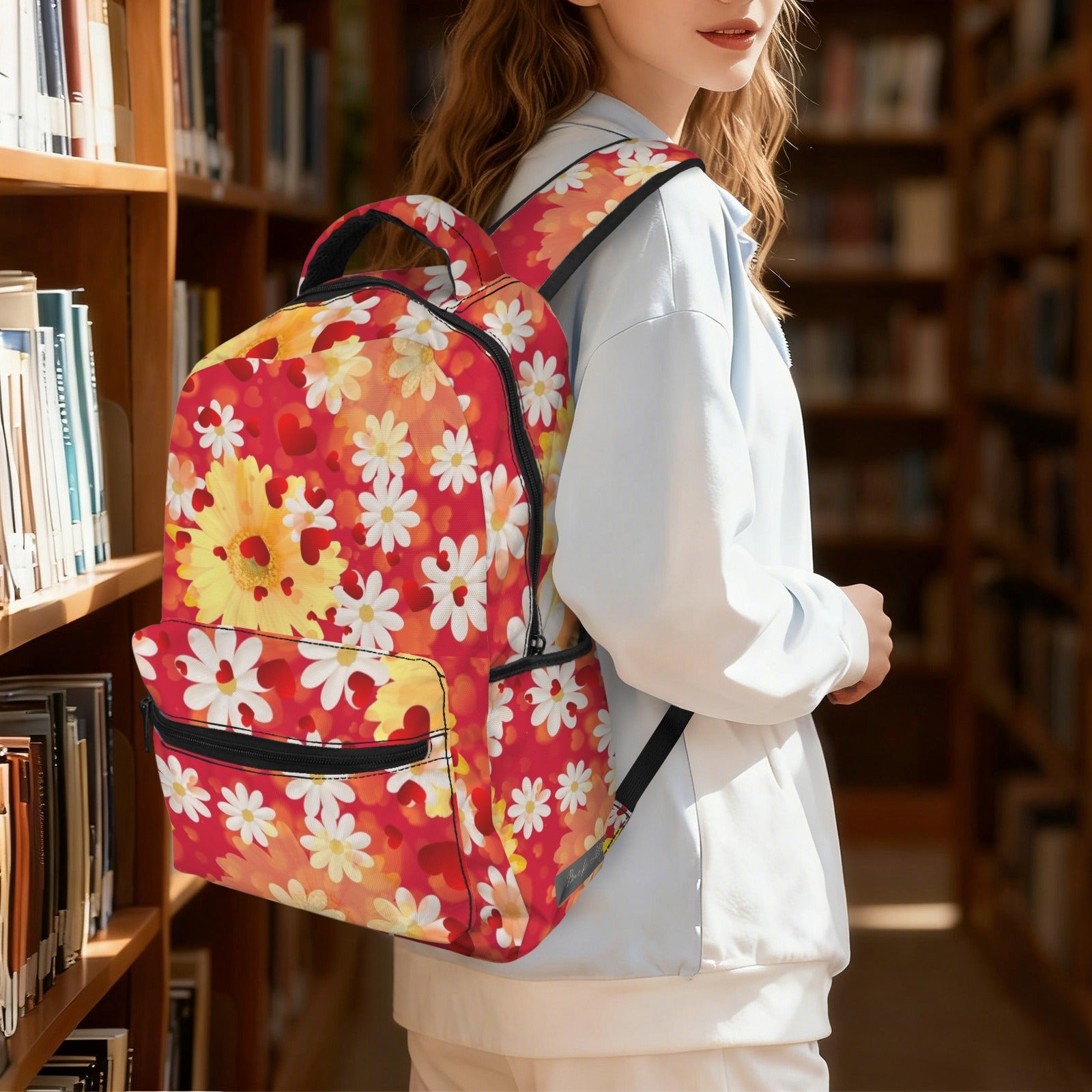 Hearts and Daisies Large Backpack - Design Exclusive to Back Alley