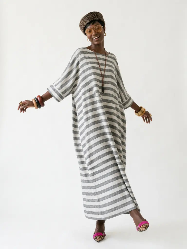 Grounded Striped Linen Maxi Dress