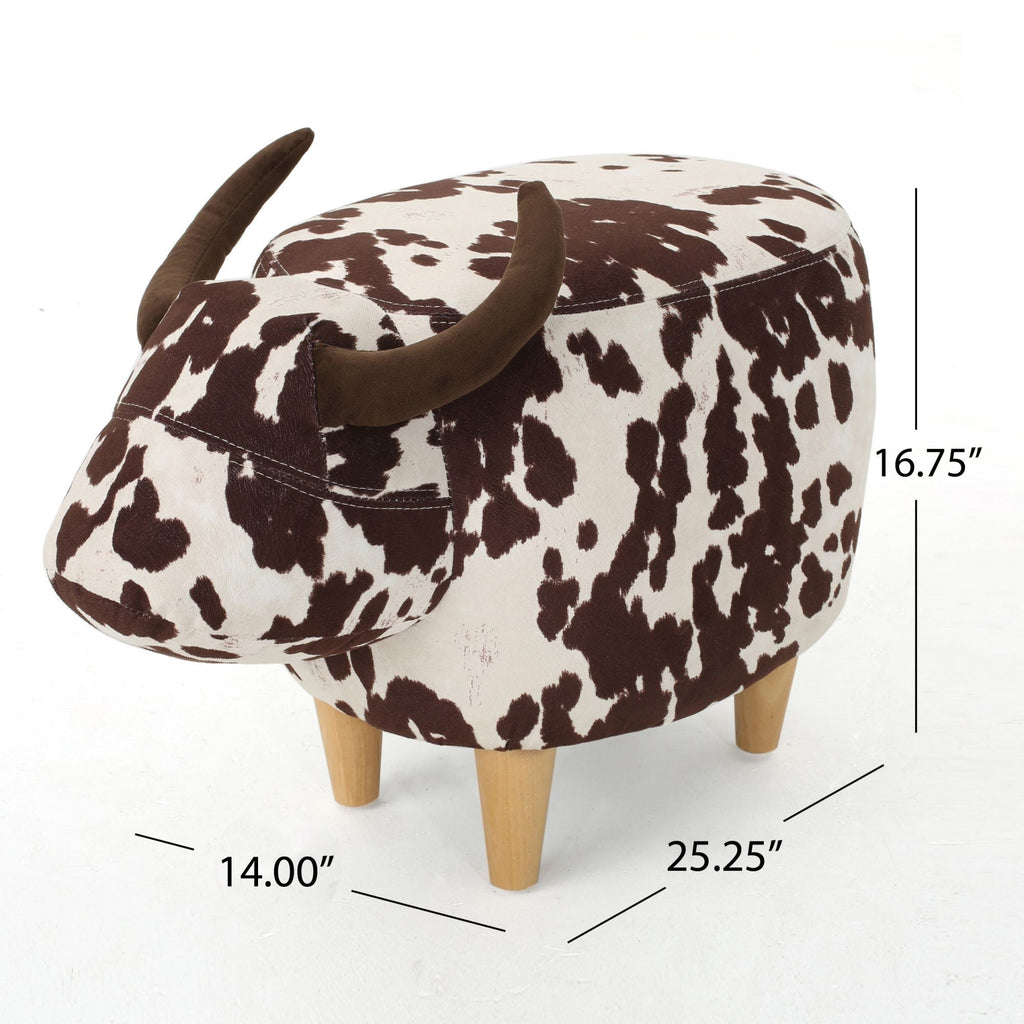 Cow Shaped Ottoman Footstool with Fabric and Wood - Black or Dark Brown