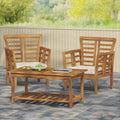 Caydon 2 Club Chairs + Table Outdoor Set with Slat Panel Design - Natural Wood