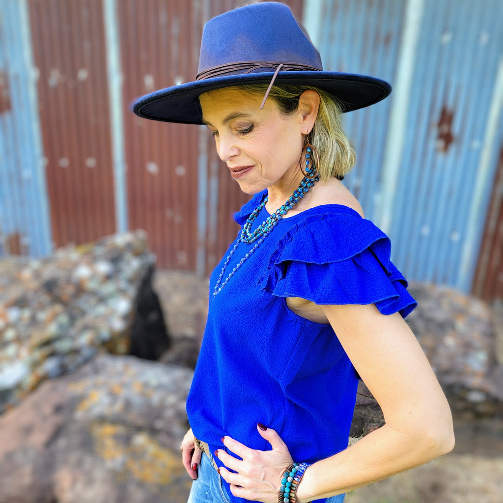 Hand-Painted Leopard Boho Western Cowgirl Hat & Band-Navy 987L