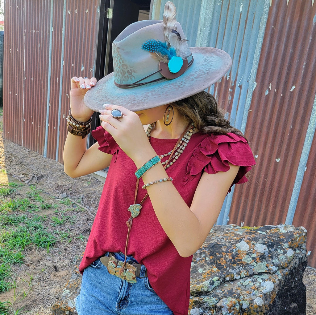 Genuine Aqua Terra and Copper Stretch Beaded Bracelet 812k