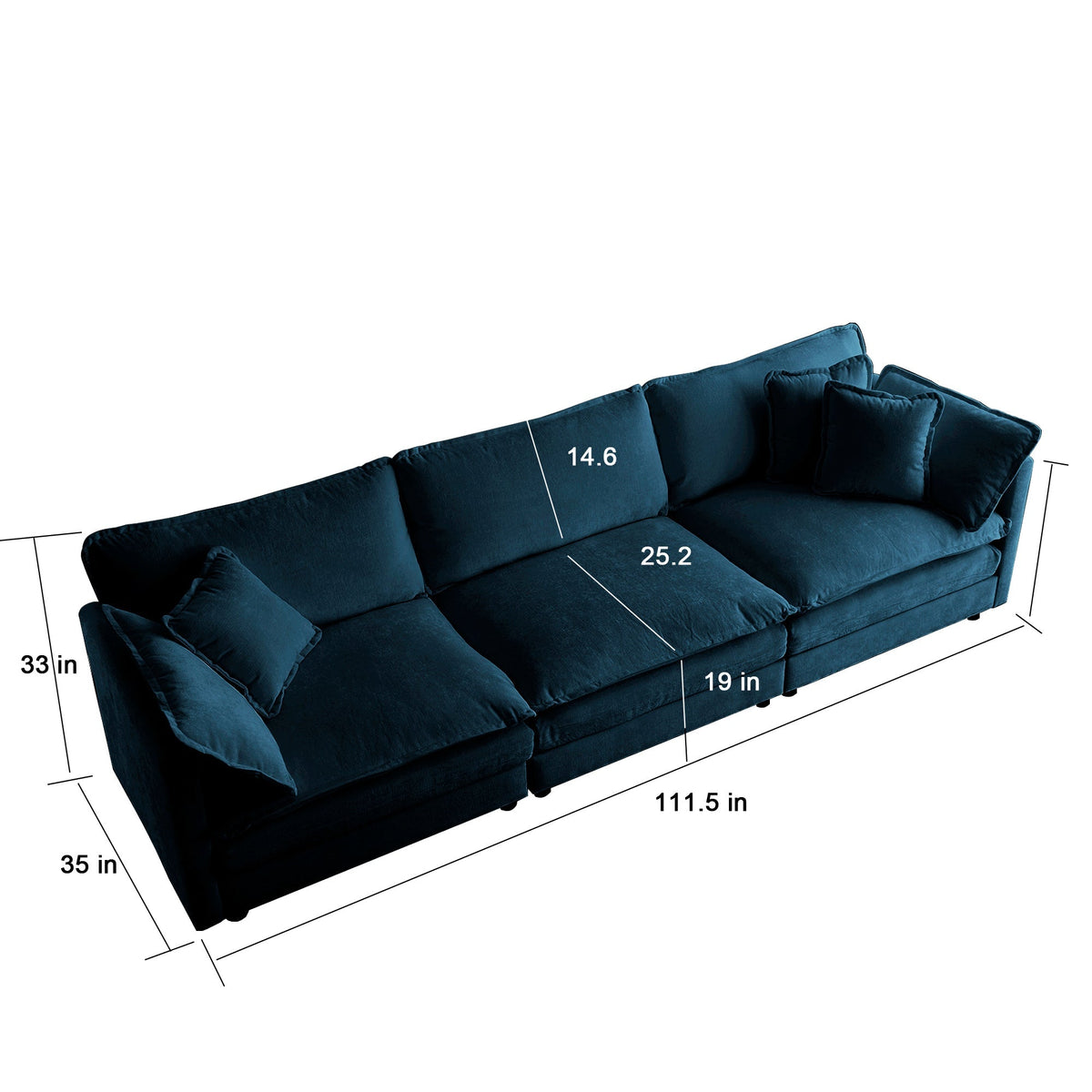 Blue Chenille 2-Piece Upholstered Sectional Sofa Set with Solid Wood Frame