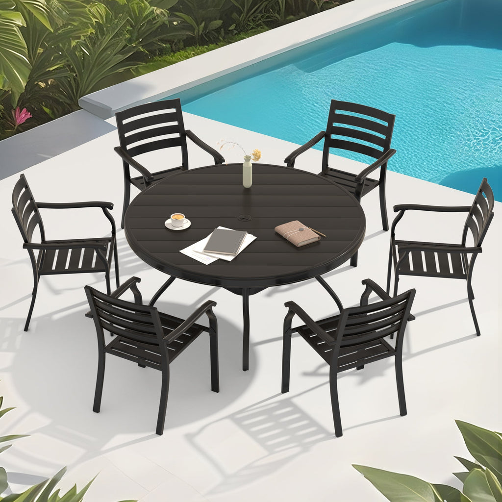 Iron Terrace Dining Chairs with Weather-Resistant Coating - Black