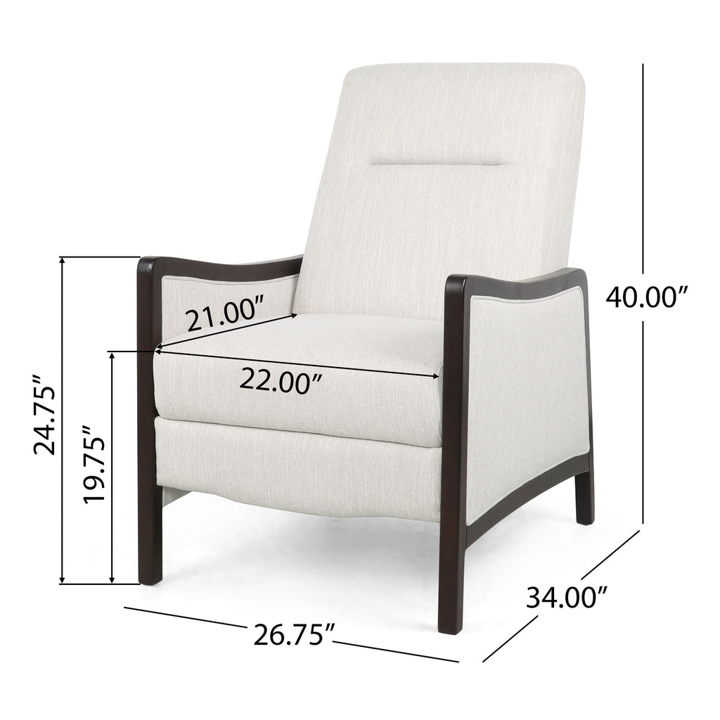 Drury Contemporary Fabric Upholstered Pushback Recliner with Birch Wood Legs - Blue or Beige