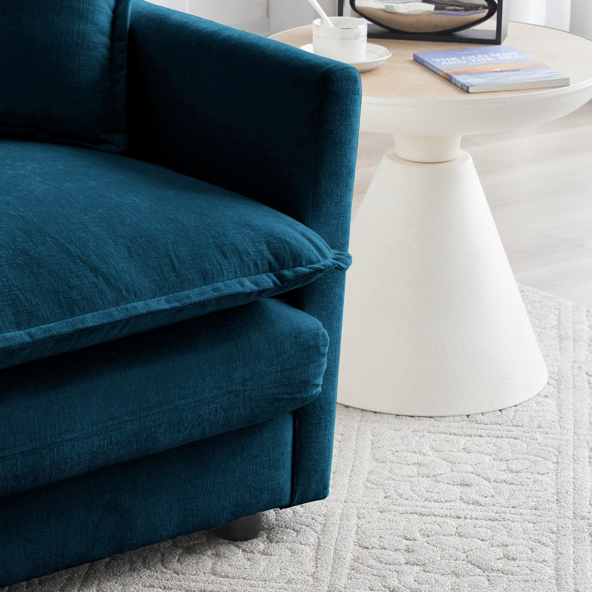 Modern Blue Fabric Loveseat Sofa with Solid Wood Frame - Blue